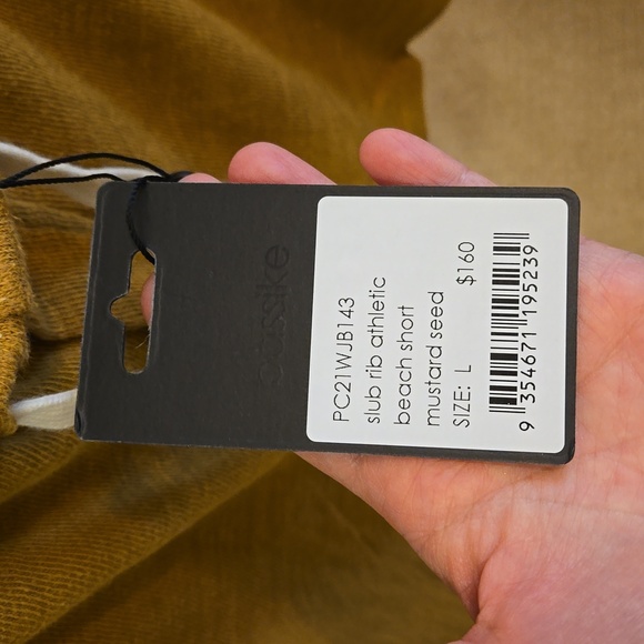 Bassike Slub Rib Athletic Beach Shorts Mustard Seed, L - Picture 4 of 4